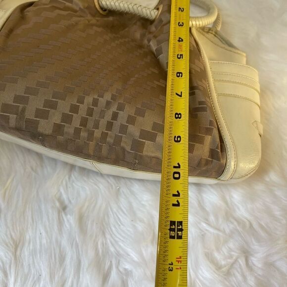 Cole Haan golden brown checkered fabric & beige leather tote gold tone a… - Picture 6 of 10